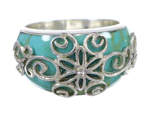 Authentic Sterling Silver Turquoise Inlay Southwest Jewelry Ring Size 4-3/4 X79647